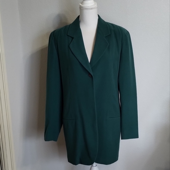 Calvin Klein blazer jacket long green size 8 one button Miss Jackson's - Picture 1 of 8